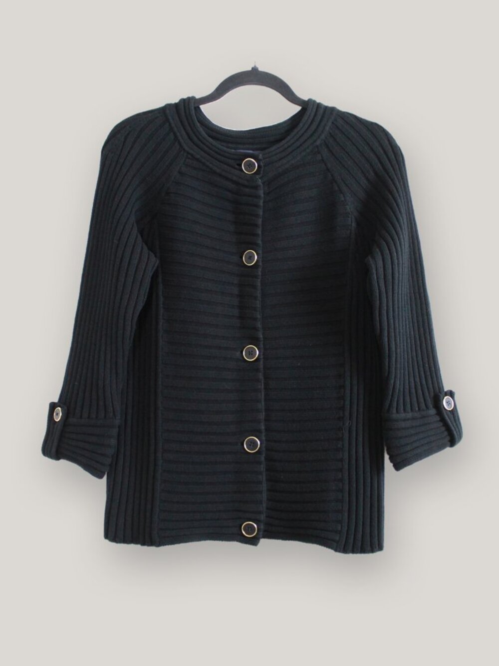 Jones New York Cotton Rib Knit Button Front Cardigan Size L